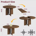 Tavolo da pranzo rotondo allungabile da cascina 120-160 cm Tavolo da cucina in legno allungabile con gambe più larghe e supporto in metallo per 4-8 persone, salvaspazio per appartamento