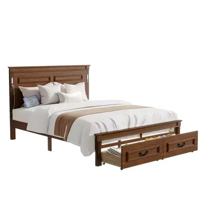 Struttura Letto a Baldacchino Clihome con Testiera Alta, Cassetti Portaoggetti e Luci a LED (Queen/King)