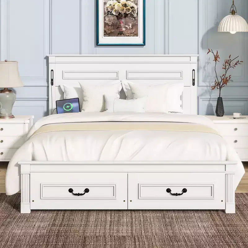 Struttura Letto a Baldacchino Clihome con Testiera Alta, Cassetti Portaoggetti e Luci a LED (Queen/King)