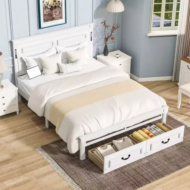 Struttura Letto a Baldacchino Clihome con Testiera Alta, Cassetti Portaoggetti e Luci a LED (Queen/King)