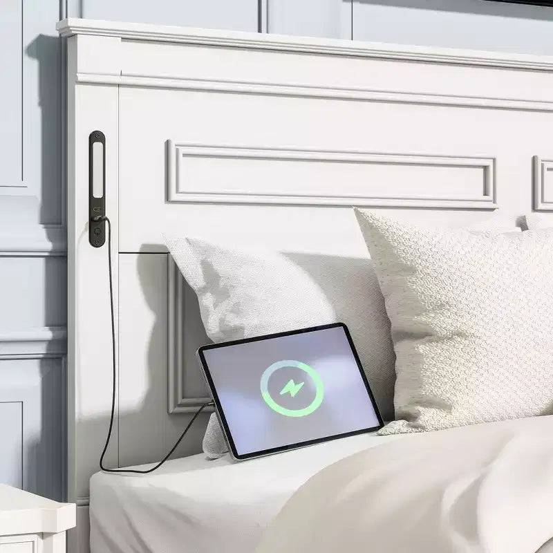 Struttura Letto a Baldacchino Clihome con Testiera Alta, Cassetti Portaoggetti e Luci a LED (Queen/King)