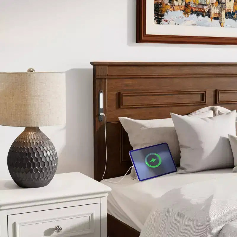 Struttura Letto a Baldacchino Clihome con Testiera Alta, Cassetti Portaoggetti e Luci a LED (Queen/King)