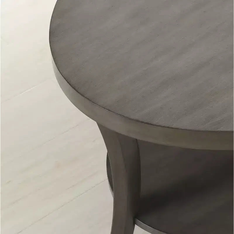 GDFStudio Tyn Tavolino moderno rotondo a 2 ripiani in legno con mensola sottostante e gambe curve