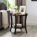 GDFStudio Tyn Tavolino moderno rotondo a 2 ripiani in legno con mensola sottostante e gambe curve