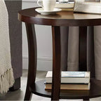 GDFStudio Tyn Tavolino moderno rotondo a 2 ripiani in legno con mensola sottostante e gambe curve