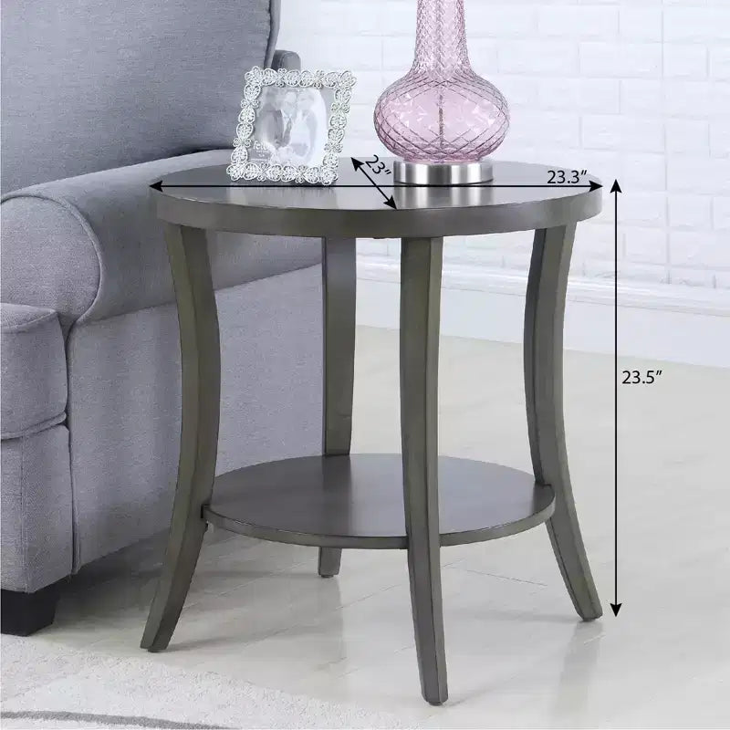 GDFStudio Tyn Tavolino moderno rotondo a 2 ripiani in legno con mensola sottostante e gambe curve