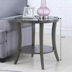 GDFStudio Tyn Tavolino moderno rotondo a 2 ripiani in legno con mensola sottostante e gambe curve