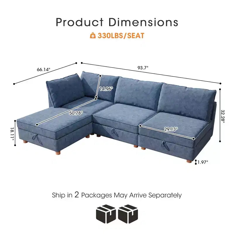 GDFStudio Zayne Divano Sezionale Modulare Trasformabile a 4 Posti in Tessuto con Contenitore Stile Moderno