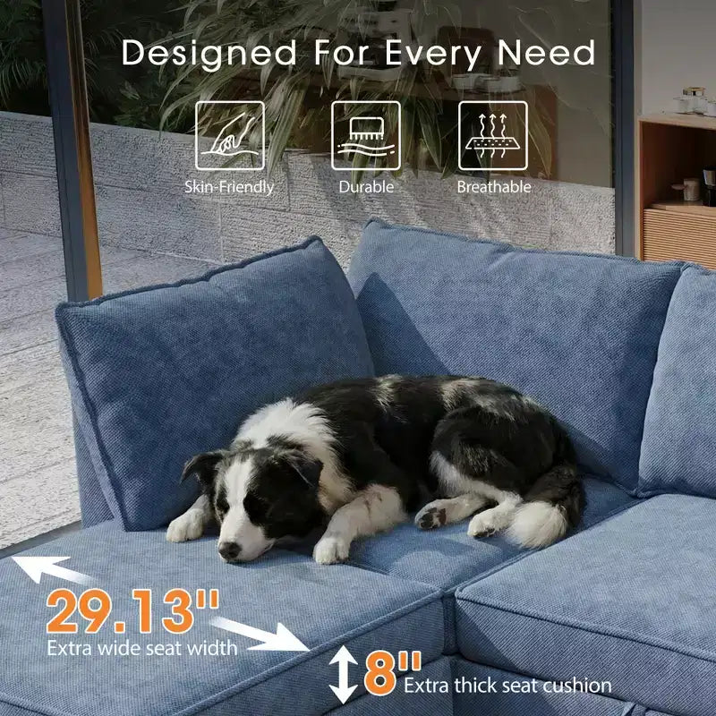 GDFStudio Zayne Divano Sezionale Modulare Trasformabile a 4 Posti in Tessuto con Contenitore Stile Moderno