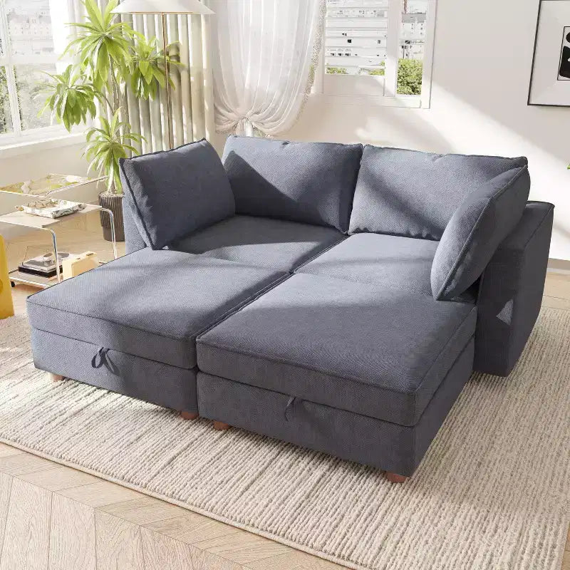 GDFStudio Zayne Divano Sezionale Modulare Trasformabile a 4 Posti in Tessuto con Contenitore Stile Moderno