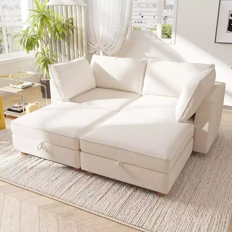 GDFStudio Zayne Divano Sezionale Modulare Trasformabile a 4 Posti in Tessuto con Contenitore Stile Moderno