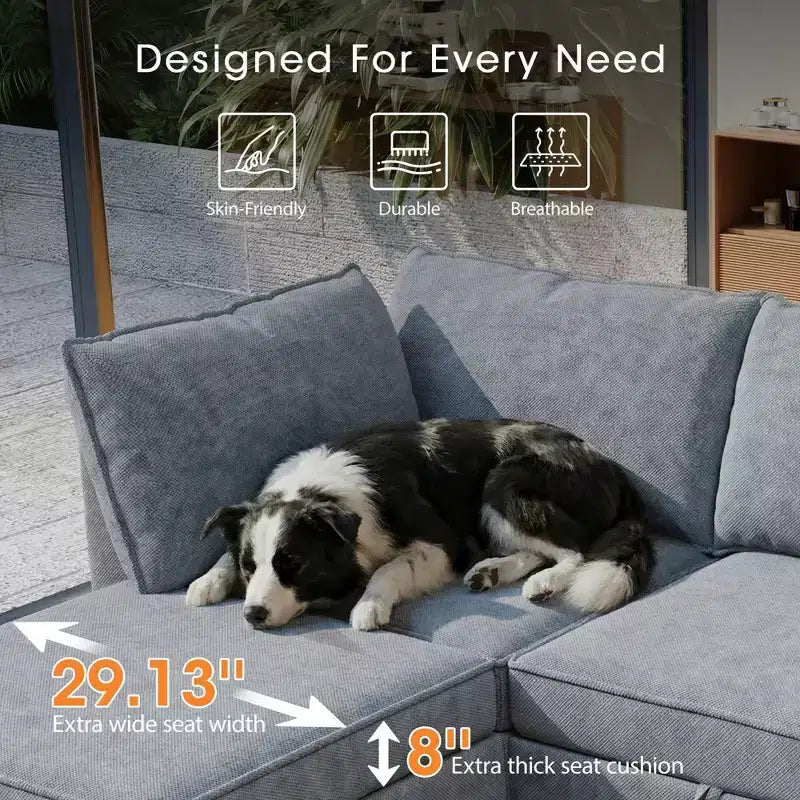 GDFStudio Zayne Divano Sezionale Modulare Trasformabile a 4 Posti in Tessuto con Contenitore Stile Moderno