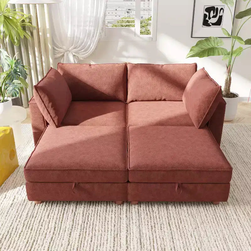 GDFStudio Zayne Divano Sezionale Modulare Trasformabile a 4 Posti in Tessuto con Contenitore Stile Moderno