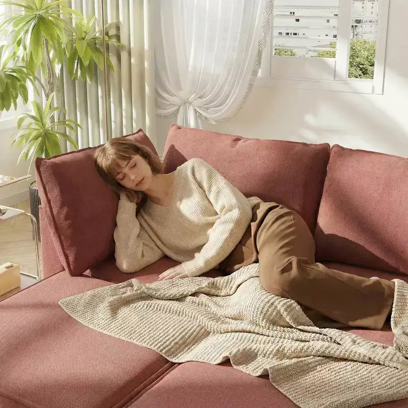 GDFStudio Zayne Divano Sezionale Modulare Trasformabile a 4 Posti in Tessuto con Contenitore Stile Moderno