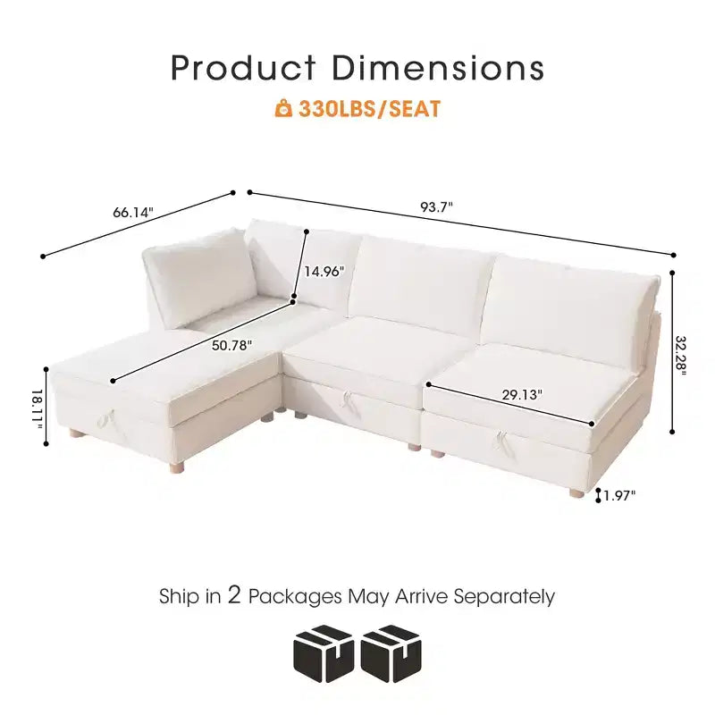 GDFStudio Zayne Divano Sezionale Modulare Trasformabile a 4 Posti in Tessuto con Contenitore Stile Moderno