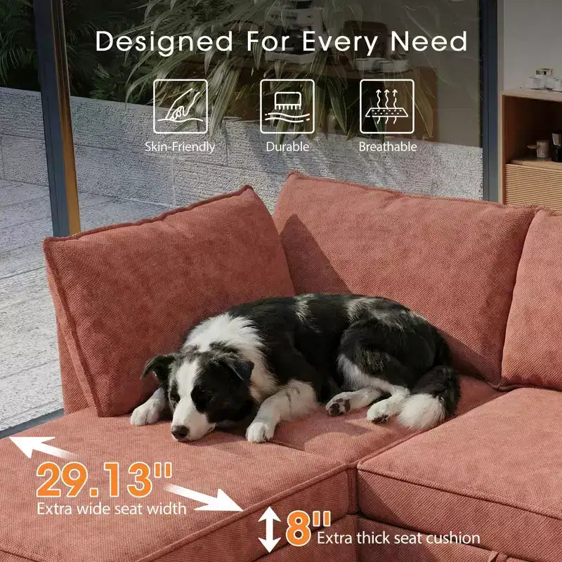 GDFStudio Zayne Divano Sezionale Modulare Trasformabile a 4 Posti in Tessuto con Contenitore Stile Moderno