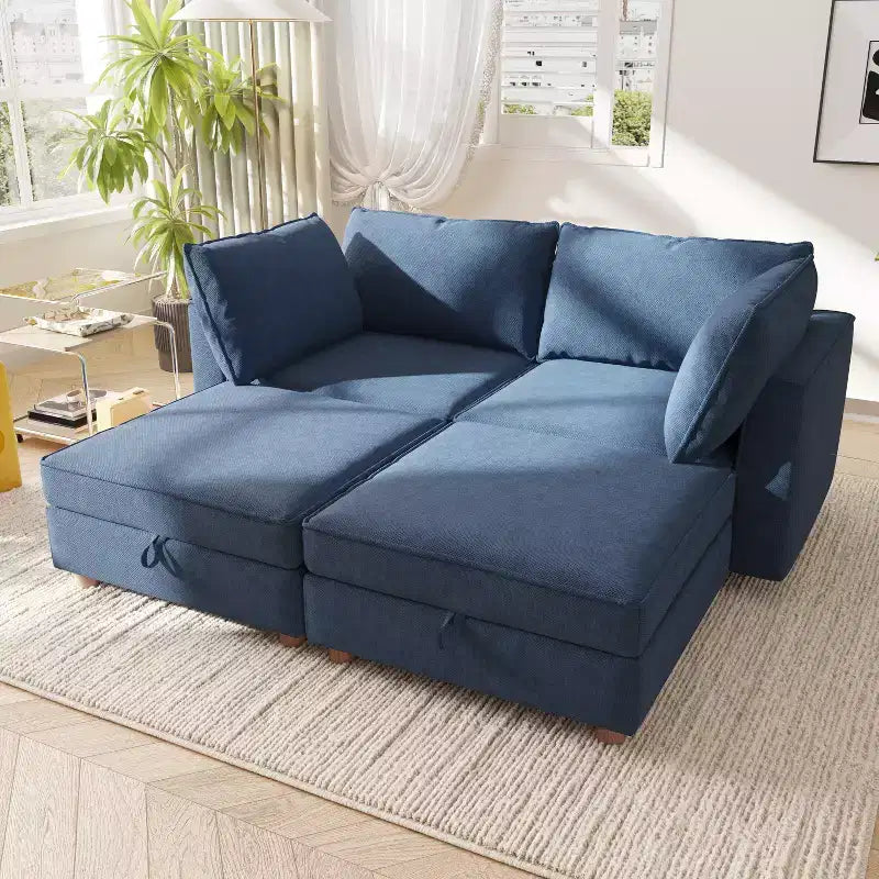 GDFStudio Zayne Divano Sezionale Modulare Trasformabile a 4 Posti in Tessuto con Contenitore Stile Moderno