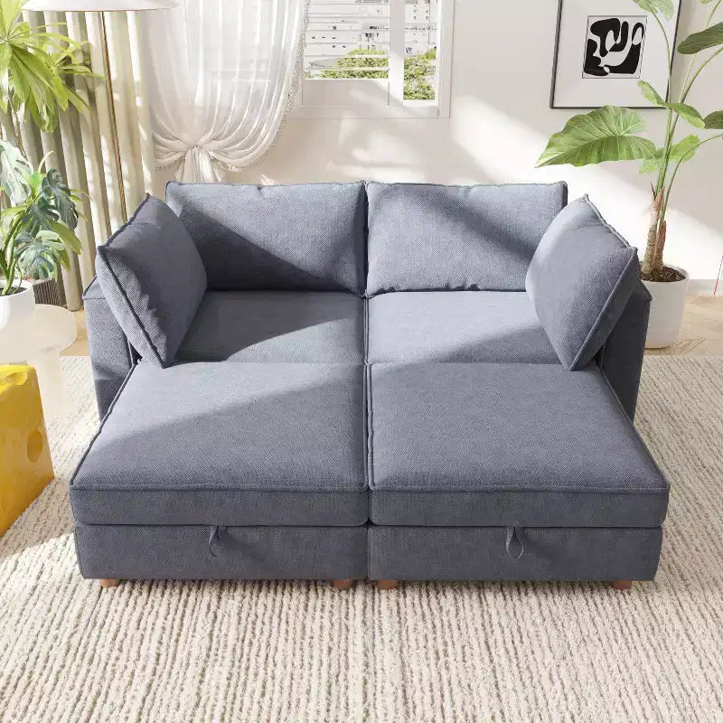 GDFStudio Zayne Divano Sezionale Modulare Trasformabile a 4 Posti in Tessuto con Contenitore Stile Moderno