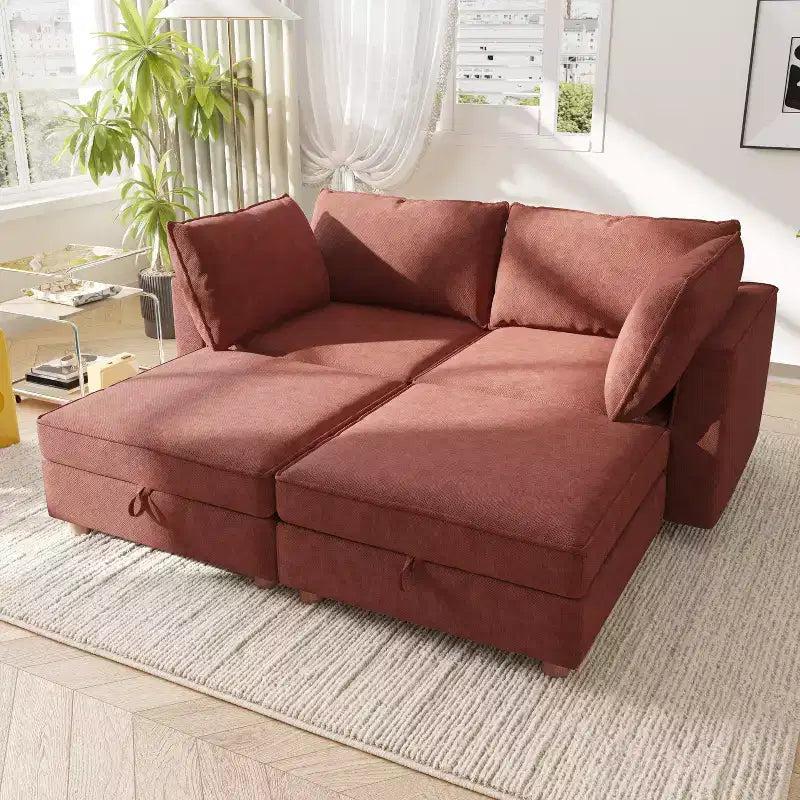 GDFStudio Zayne Divano Sezionale Modulare Trasformabile a 4 Posti in Tessuto con Contenitore Stile Moderno
