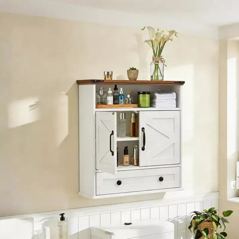 Mobiletto da Bagno a Parete con Ante Scorrevoli, Armadietto dei Medicinali da Toilette con Ripiano Regolabile, Mobile Contenitore Sospeso per Bagno, Cucina