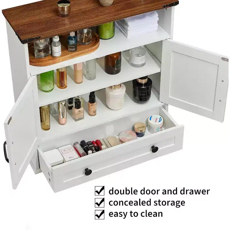 Mobiletto da Bagno a Parete con Ante Scorrevoli, Armadietto dei Medicinali da Toilette con Ripiano Regolabile, Mobile Contenitore Sospeso per Bagno, Cucina