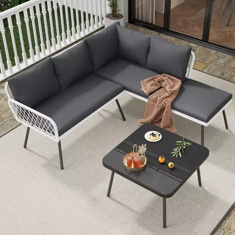 Set di mobili da esterno a L in vimini, divano componibile da patio, set divano da conversazione, per cortile, giardino