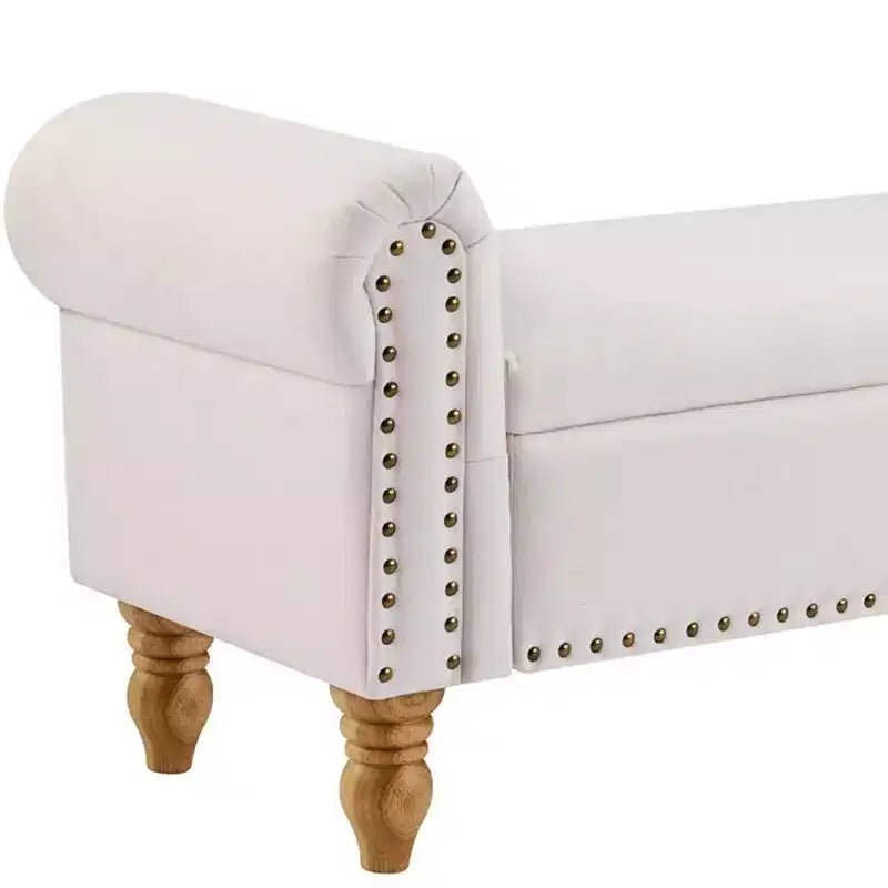 HomeRoots Panca Contenitore Imbottita con Coperchio a Scomparsa da 55 Pollici, in Lino Beige e Marrone e Legno Massiccio