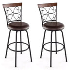 Costway Set of 2 24/30 Inch Adjustable Swivel Barstools Metal Dining Chairs Black&Brown