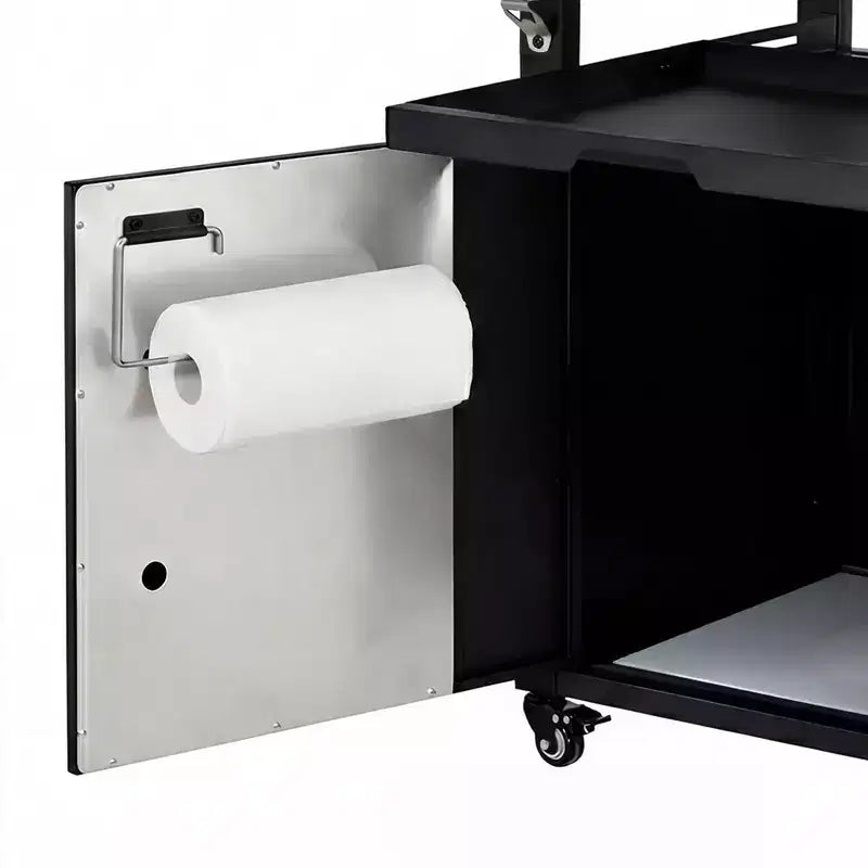 JVNOXK 39.5 carrello grill da esterno con mobiletto, tavolo BBQ con piano in acciaio inox e ruote, porta spezie e rotoli di carta, copertura impermeabile inclusa