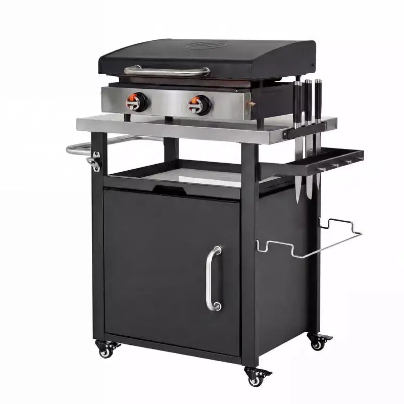 JVNOXK 39.5 carrello grill da esterno con mobiletto, tavolo BBQ con piano in acciaio inox e ruote, porta spezie e rotoli di carta, copertura impermeabile inclusa