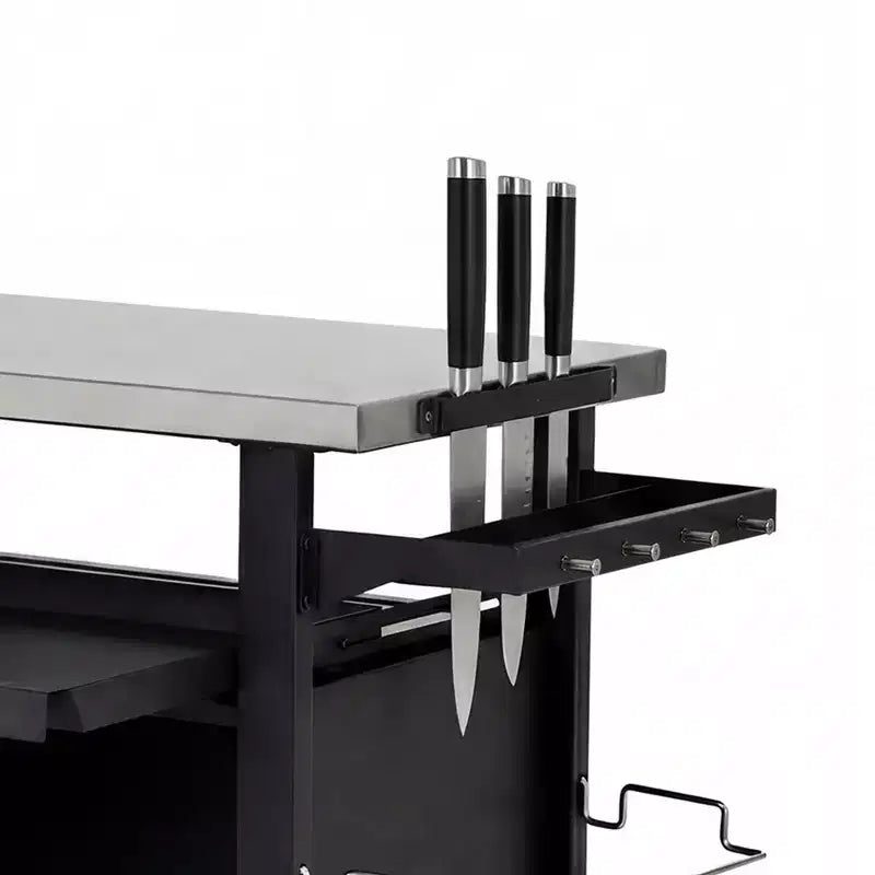 JVNOXK 39.5 carrello grill da esterno con mobiletto, tavolo BBQ con piano in acciaio inox e ruote, porta spezie e rotoli di carta, copertura impermeabile inclusa