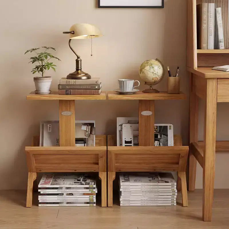 Costway Scaffale a 2 Ripiani Piccolo Libreria con Struttura in Legno di Teak e Tappetini Antiscivolo