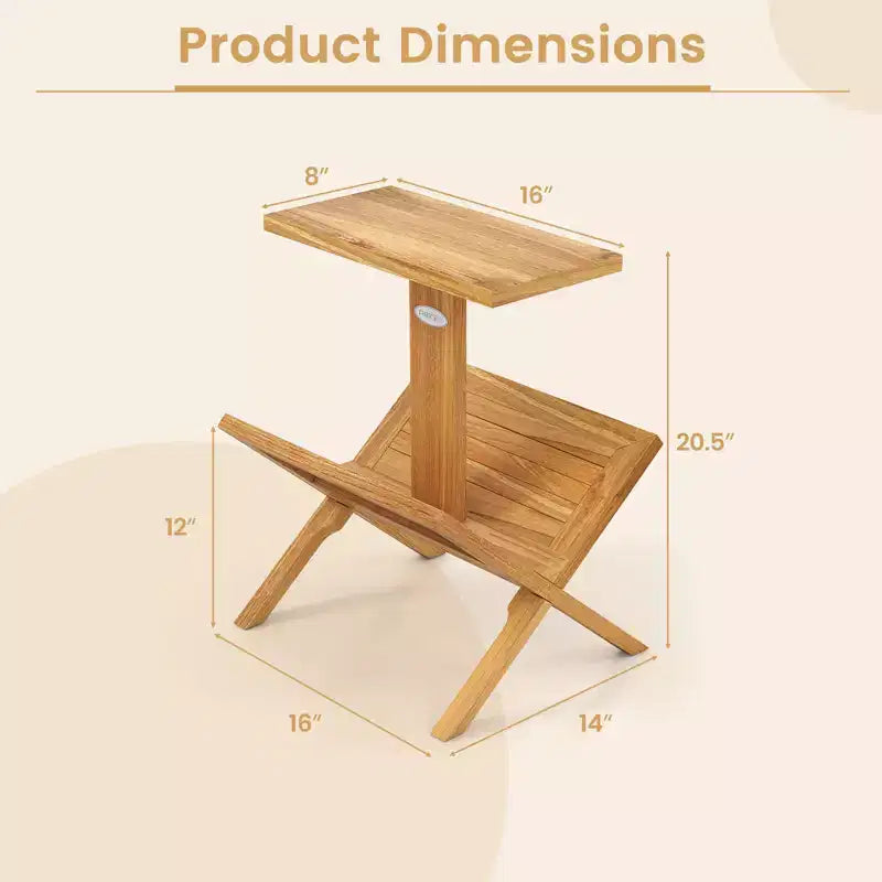 Costway Scaffale a 2 Ripiani Piccolo Libreria con Struttura in Legno di Teak e Tappetini Antiscivolo
