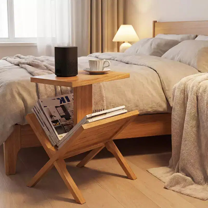 Costway Scaffale a 2 Ripiani Piccolo Libreria con Struttura in Legno di Teak e Tappetini Antiscivolo