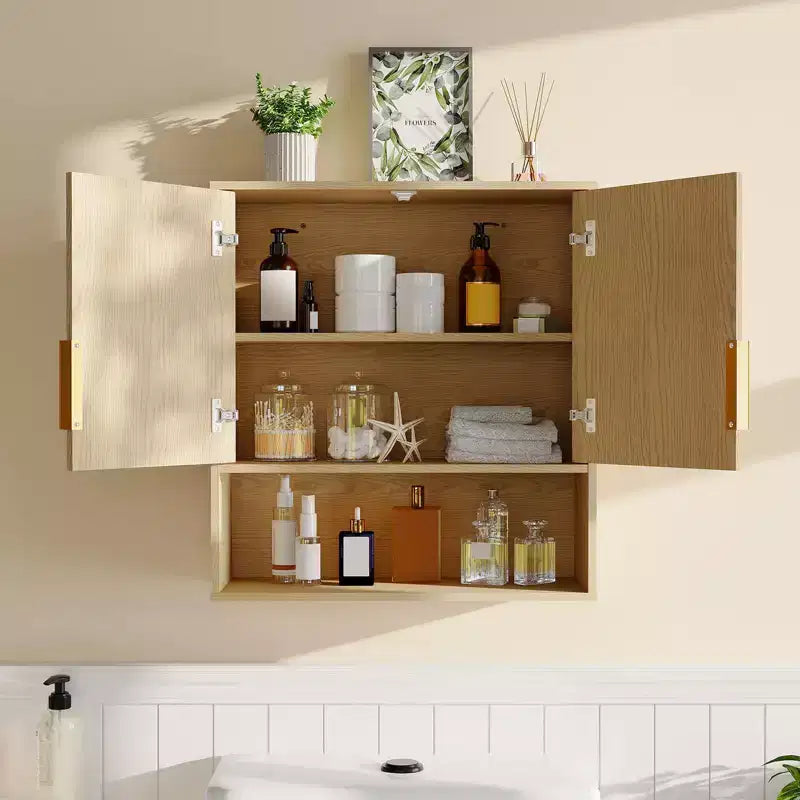 Mobiletto a specchio classico effetto "porta di granaio" con ripiani regolabili Mobiletto da parete per bagno Dimensioni: 25 X 23,6 X 9 pollici