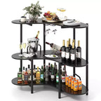 Costway Mobile Bar a 3 Livelli con Portabicchieri e Ripiani in Metallo Marrone/Nero