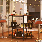 Costway Mobile Bar a 3 Livelli con Portabicchieri e Ripiani in Metallo Marrone/Nero