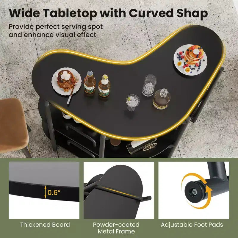 Costway Mobile Bar a 3 Livelli con Portabicchieri e Ripiani in Metallo Marrone/Nero