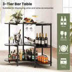 Costway Mobile Bar a 3 Livelli con Portabicchieri e Ripiani in Metallo Marrone/Nero