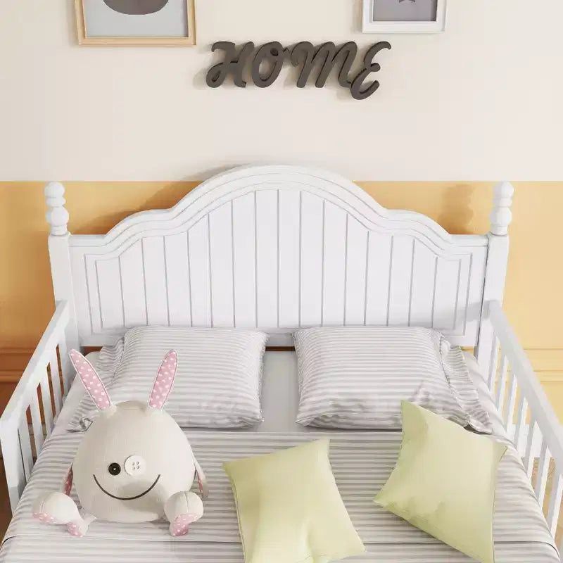 Letto a piattaforma in legno per bambini con testiera e pediera, misura doppia, bianco
