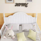Letto a piattaforma in legno per bambini con testiera e pediera, misura doppia, bianco
