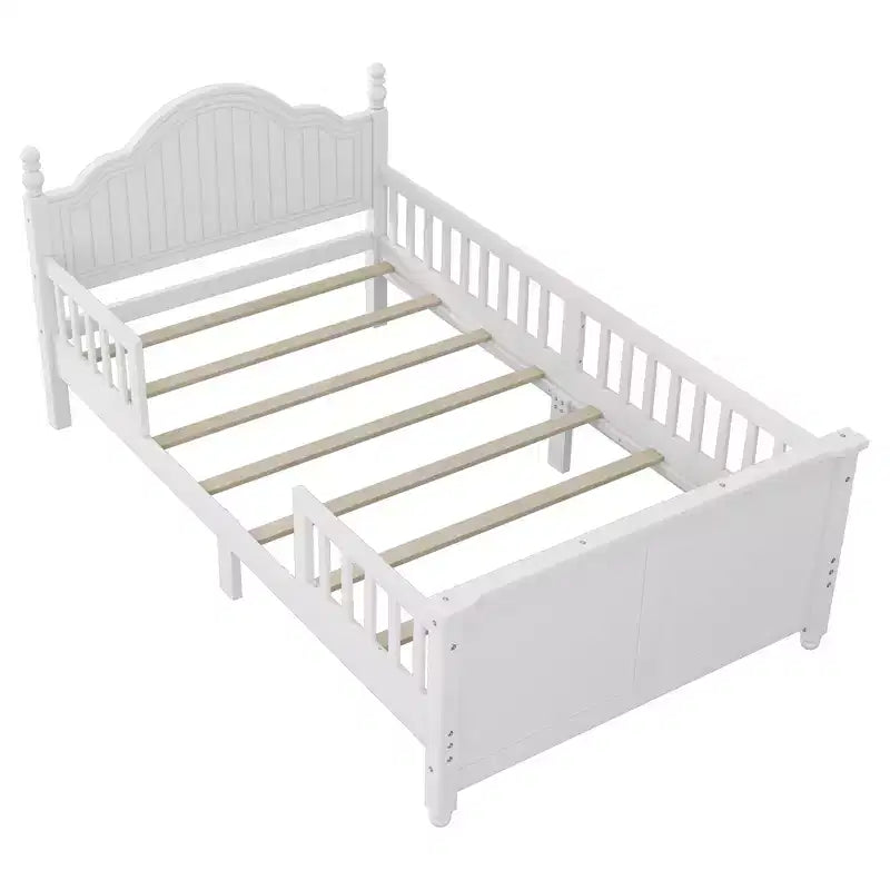 Letto a piattaforma in legno per bambini con testiera e pediera, misura doppia, bianco