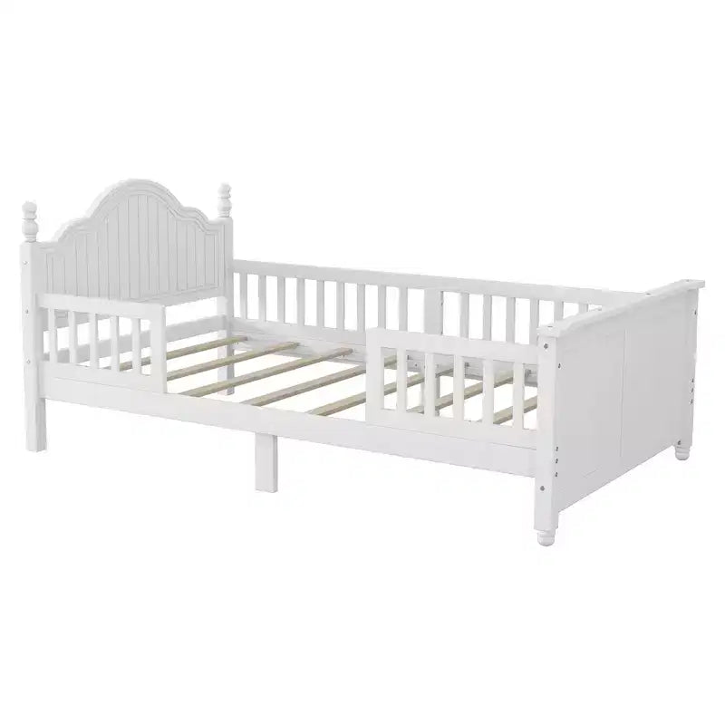 Letto a piattaforma in legno per bambini con testiera e pediera, misura doppia, bianco