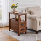 GDFStudio Olufemi Modern Wooden End Table with Charging Station and 2 Drawers