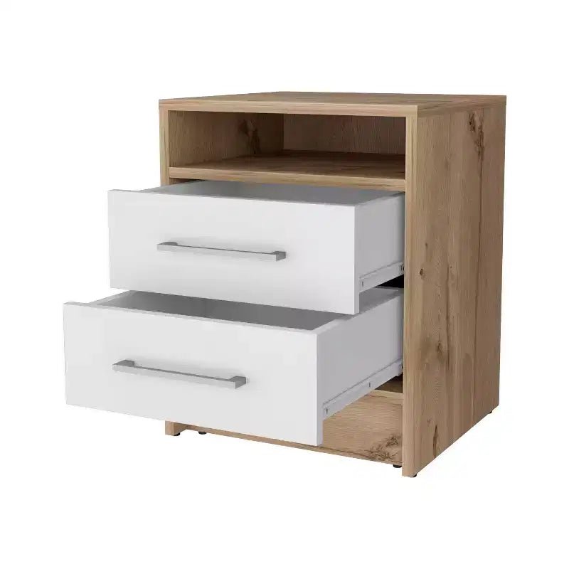 Con un design pulito e moderno, questo comodino Philadelphia, a due cassetti e con ripiano a scomparsa, offre un pratico spazio contenitivo e una struttura robusta, rendendolo.