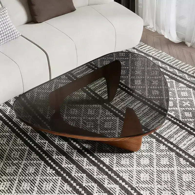 Tavolino da Caffè Moderno in Vetro, 90,9 x 65 x 39,9 cm, Stile Mid-Century, Design Elegante, Adatto per Camera da Letto, Soggiorno, Reception, Ufficio, Noce