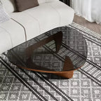 Tavolino da Caffè Moderno in Vetro, 90,9 x 65 x 39,9 cm, Stile Mid-Century, Design Elegante, Adatto per Camera da Letto, Soggiorno, Reception, Ufficio, Noce