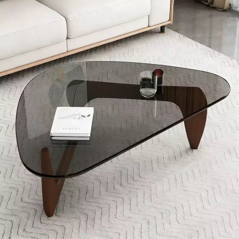 Tavolino da Caffè Moderno in Vetro, 90,9 x 65 x 39,9 cm, Stile Mid-Century, Design Elegante, Adatto per Camera da Letto, Soggiorno, Reception, Ufficio, Noce