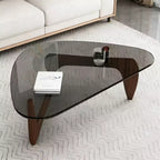 Tavolino da Caffè Moderno in Vetro, 90,9 x 65 x 39,9 cm, Stile Mid-Century, Design Elegante, Adatto per Camera da Letto, Soggiorno, Reception, Ufficio, Noce