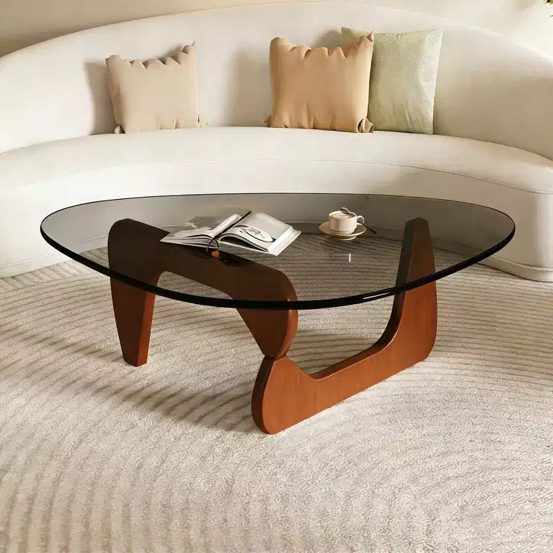Tavolino da Caffè Moderno in Vetro, 90,9 x 65 x 39,9 cm, Stile Mid-Century, Design Elegante, Adatto per Camera da Letto, Soggiorno, Reception, Ufficio, Noce